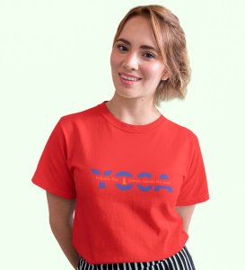 Exhale The Past Red Round Neck Cotton Half Sleeved Women T-Shirt with Printed Graphics