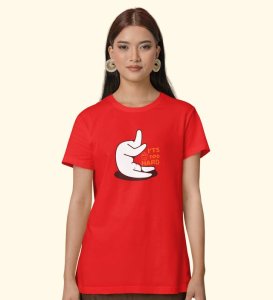 It's Too Hard! Red Round Neck Cotton Half Sleeved Women T-Shirt with Printed Graphics