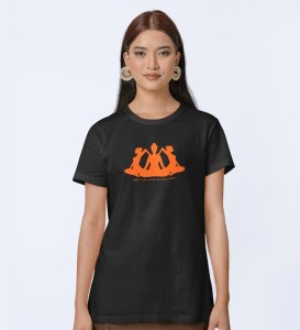 The Art Of Transformation Black Round Neck Cotton Half Sleeved WomenT-Shirt with Printed Graphics