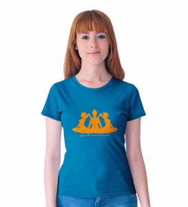 The Art Of Transformation Blue Round Neck Cotton Half Sleeved Women T-Shirt with Printed Graphics