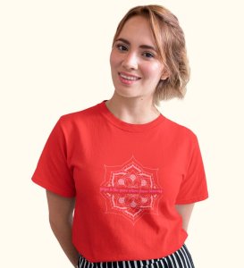 The Space To Grow Red Round Neck Cotton Half Sleeved Women T-Shirt with Printed Graphics