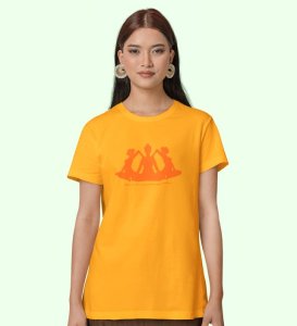 The Art Of Transformation Yellow Round Neck Cotton Half Sleeved Women T-Shirt with Printed Graphics
