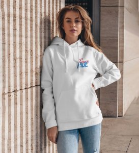 Urban Power Meets Style Printed White Hoodie for Women