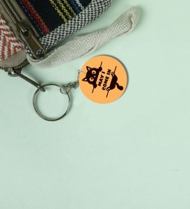 Charming Kitty Saying May I Come In Printed Round Keychain Pack of 2