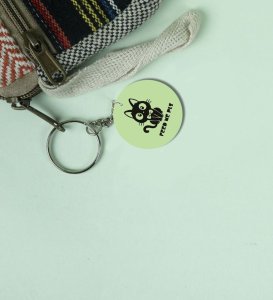 Pretty Kitty Saying Feed Me Plz Printed Round Keychain Pack of 2