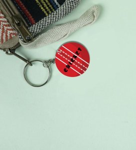 Classic Red Cricket Ball Printed Round Keychain Pack of 2