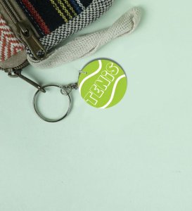 Bright Green Tennis Ball Art Printed Round Keychain Pack of 2