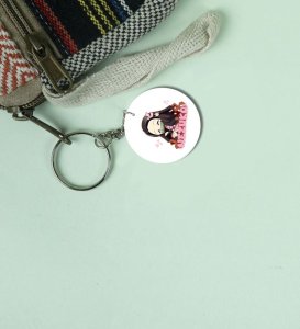 Cute Anime-Inspired Girl Illustration Printed Round Keychain Pack of 2