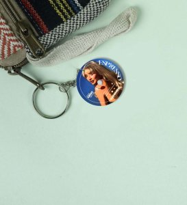 Blonde Icon on Blue CD Inspired Printed Round Keychain Pack of 2