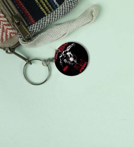 Darkwave Aesthetic with Bold Red Music Mood Printed Round Keychain Pack of 2