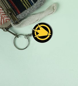 Dark Circle with Golden Spiked Design Printed Round Keychain Pack of 2