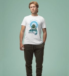 Sea King's Fury: Storms from the Deep Graphic Printed White T-Shirt for Men