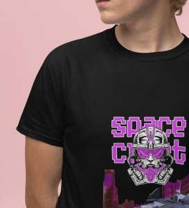 Night Mission: Retro Space Cadet Graphic Printed Black T-Shirt
