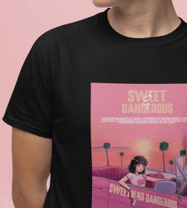 Sassy Sunset: Dangerous in Pink Graphic Printed Black T-Shirt