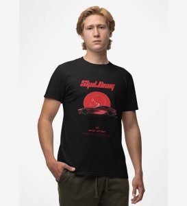 Graveyard Shift : Skull Drag Rush Graphic Printed Black T-Shirt