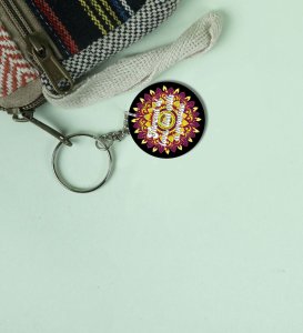 Colorful Mandala with Thread of Love Text Printed Round Keychain Pack of 2