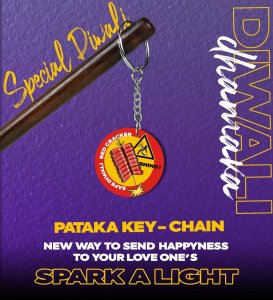 "Diwali Magic in Your Hands: Big Red Pataka Keychain for Loved Ones - Printed Round Keychain Pack of 2"