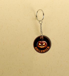 Fright Night Grinning Pumpkin Head Printed Round Keychain Pack of 2