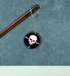 Spooky Skull with Horror Eyes Printed Round Keychain Pack of 2