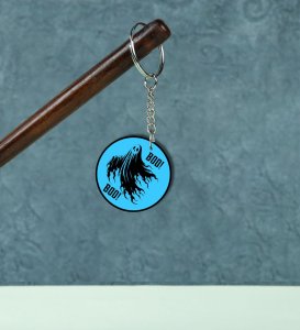 Charming Scary Ghost Saying Boo for Halloween Printed Round Keychain Pack of 2