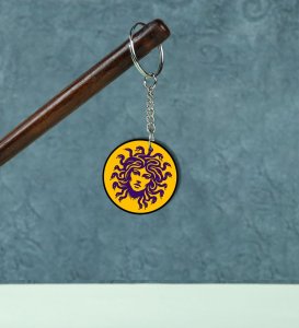 Eye-Catching Mythical Serpent Hair Portrait Art Printed Round Keychain Pack of 2