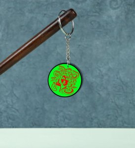 Intriguing Snake-Haired Mythical Figure in Bright Colors Printed Round Keychain Pack of 2