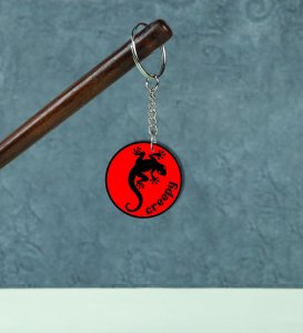 Striking Black Lizard Illustration Paired with Creepy Text Printed Round Keychain Pack of 2