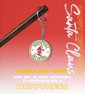 The Start of Christmas Joy with Santa Smiles Printed Round Keychain Pack of 2.