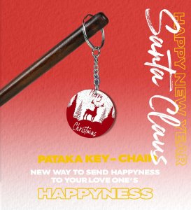 The Start of Festive Cheer with Santa Charm Printed Round Keychain Pack of 2.