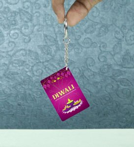 Colorful Ethnic Pattern with Lamps Diwali Printed Keychain Pack of 2